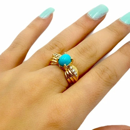 Turquoise and Diamond Ring in 18kt Gold topped with Silver